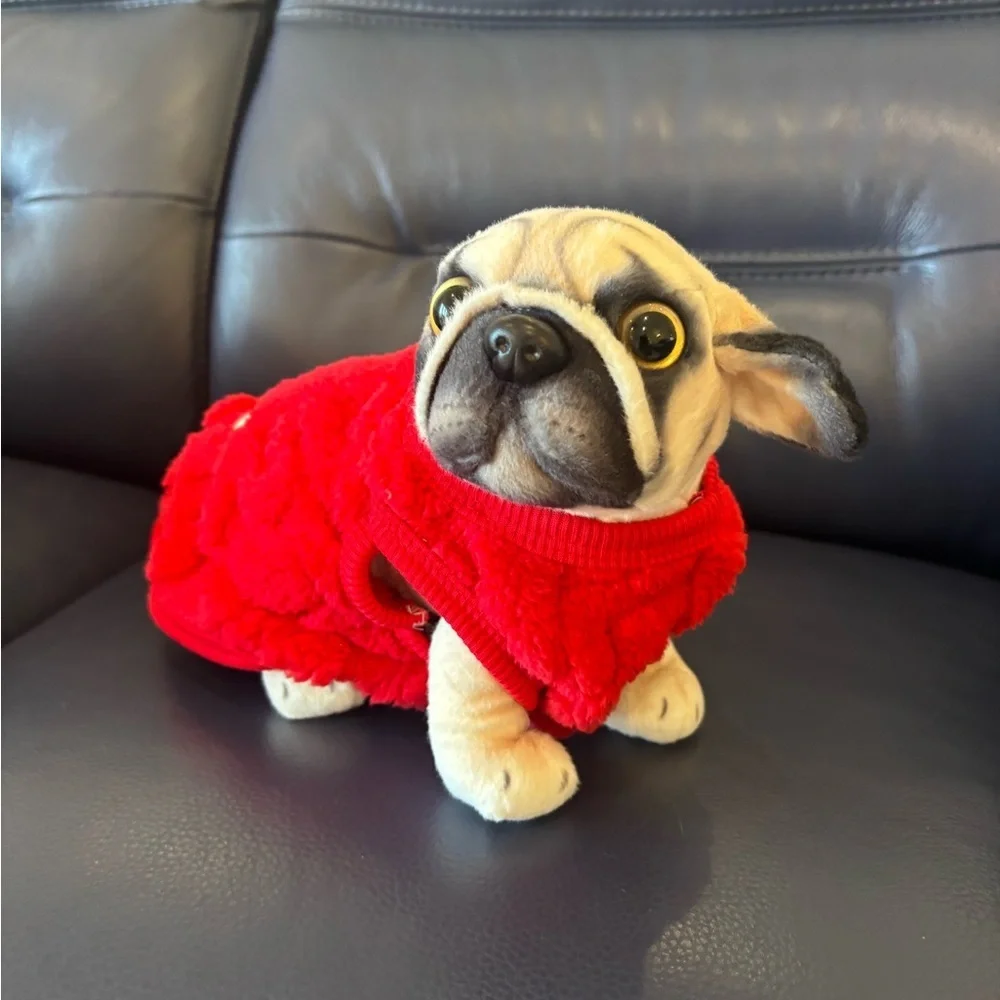 Meet Tiny Red Fluffy Dog Sweater for Pets 💙🩷